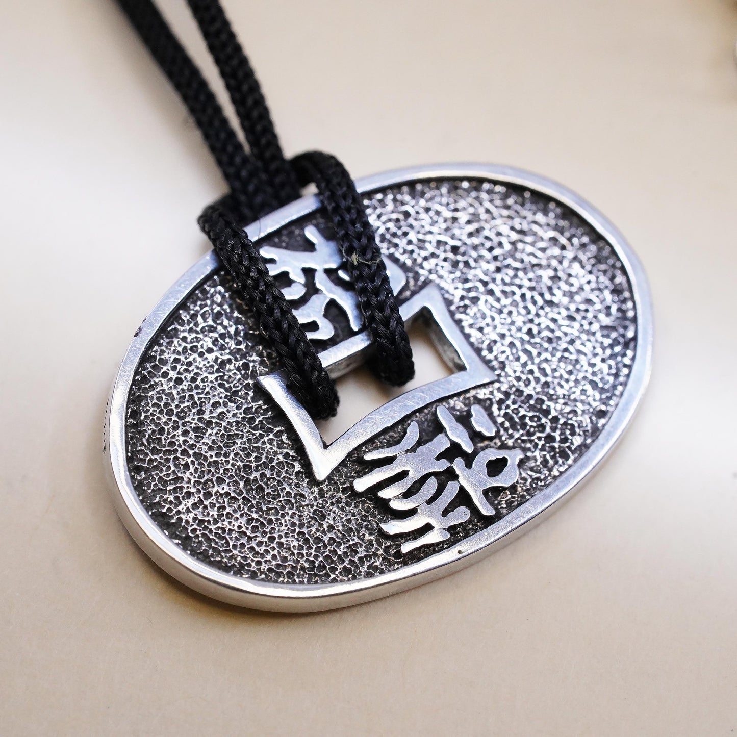 18”, BJ Sterling Silver 925 Blessing Pendant Necklace, Prosperity coin Pendant
