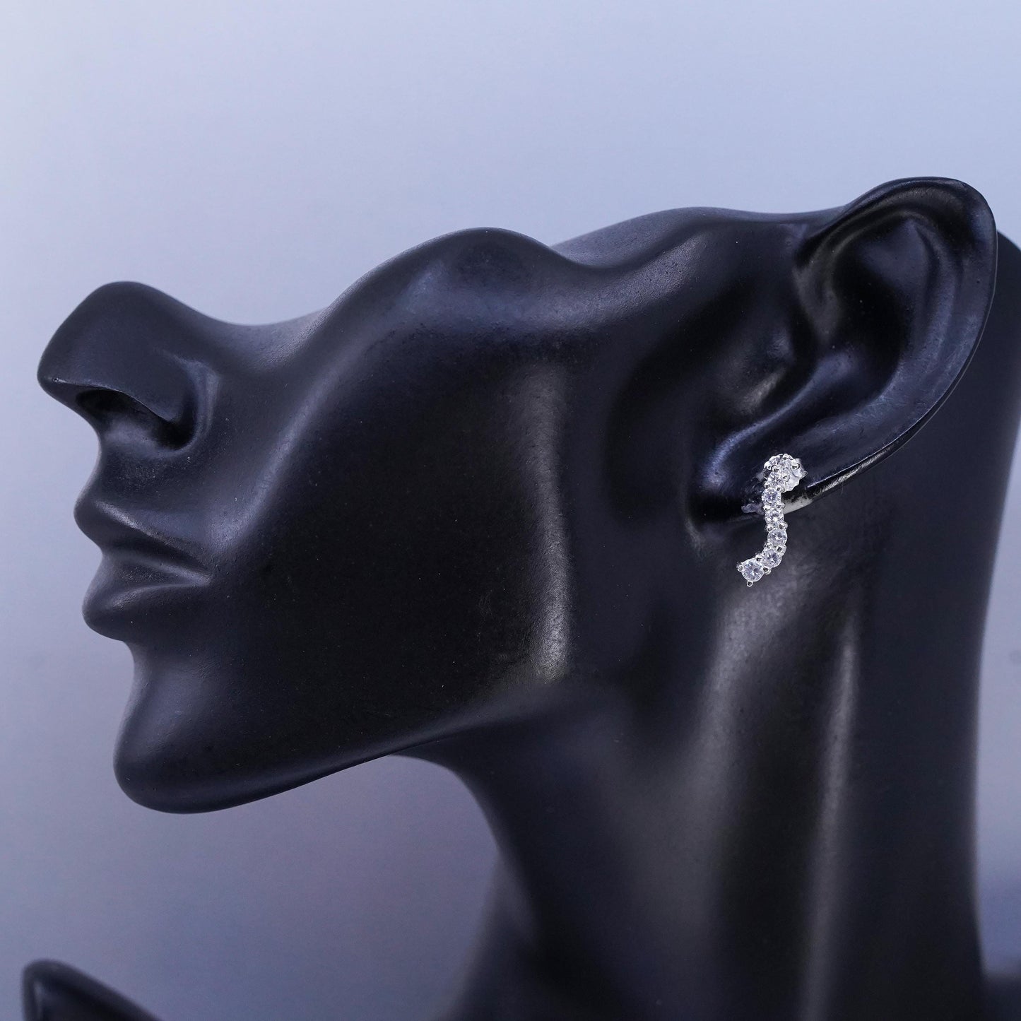 Vintage Sterling 925 silver earrings, wavy studs with cz inlay
