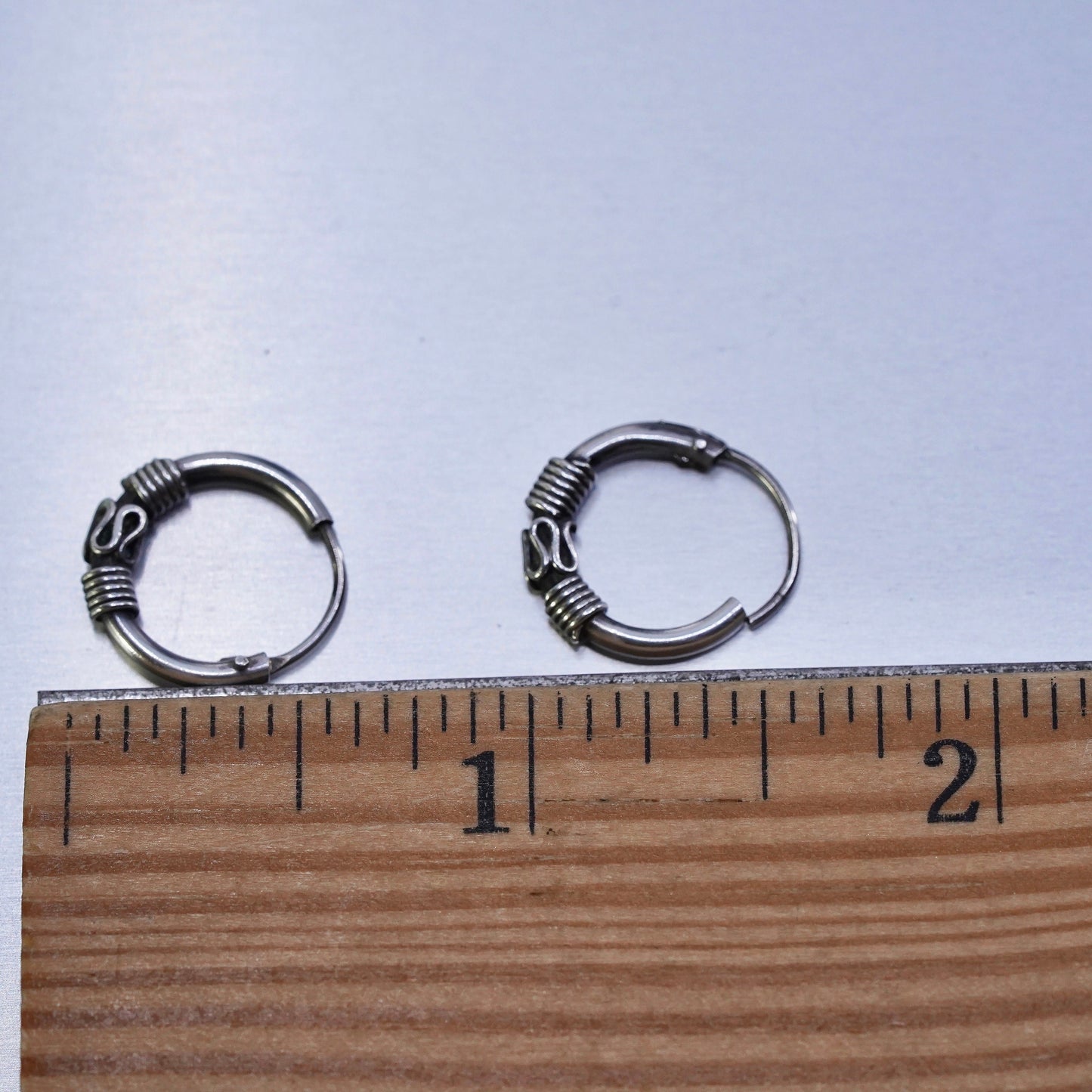 0.5”, vintage Sterling silver handmade earrings, 925 hoops bali beads