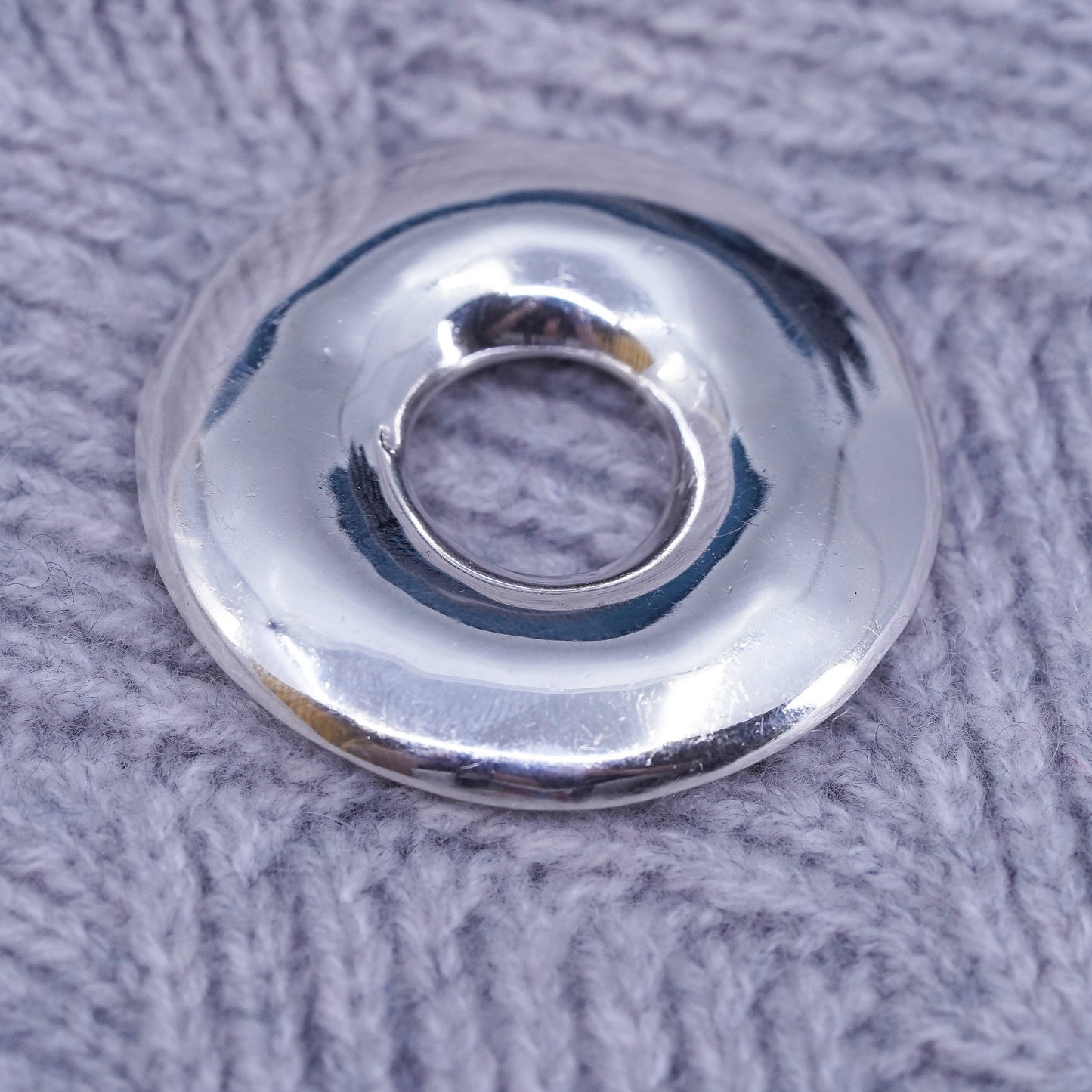 vintage Sterling silver handmade pendant, huge 925 circle