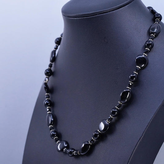 16+2", vintage southwestern Sterling 925 silver handmade onyx chain necklace