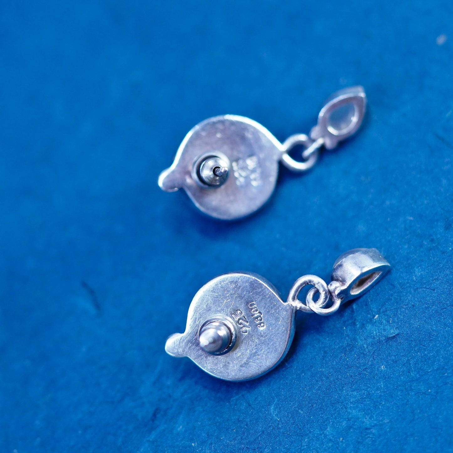 Sajen Sterling Silver 925 Shiva eye earrings, fossil shell teardrop moonstone