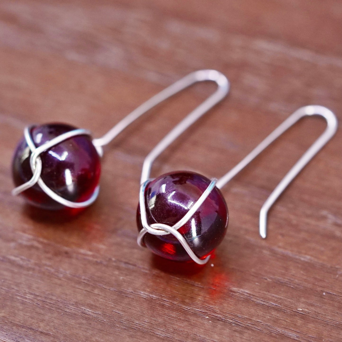 Vintage sterling silver 925 handmade earrings with amber bead
