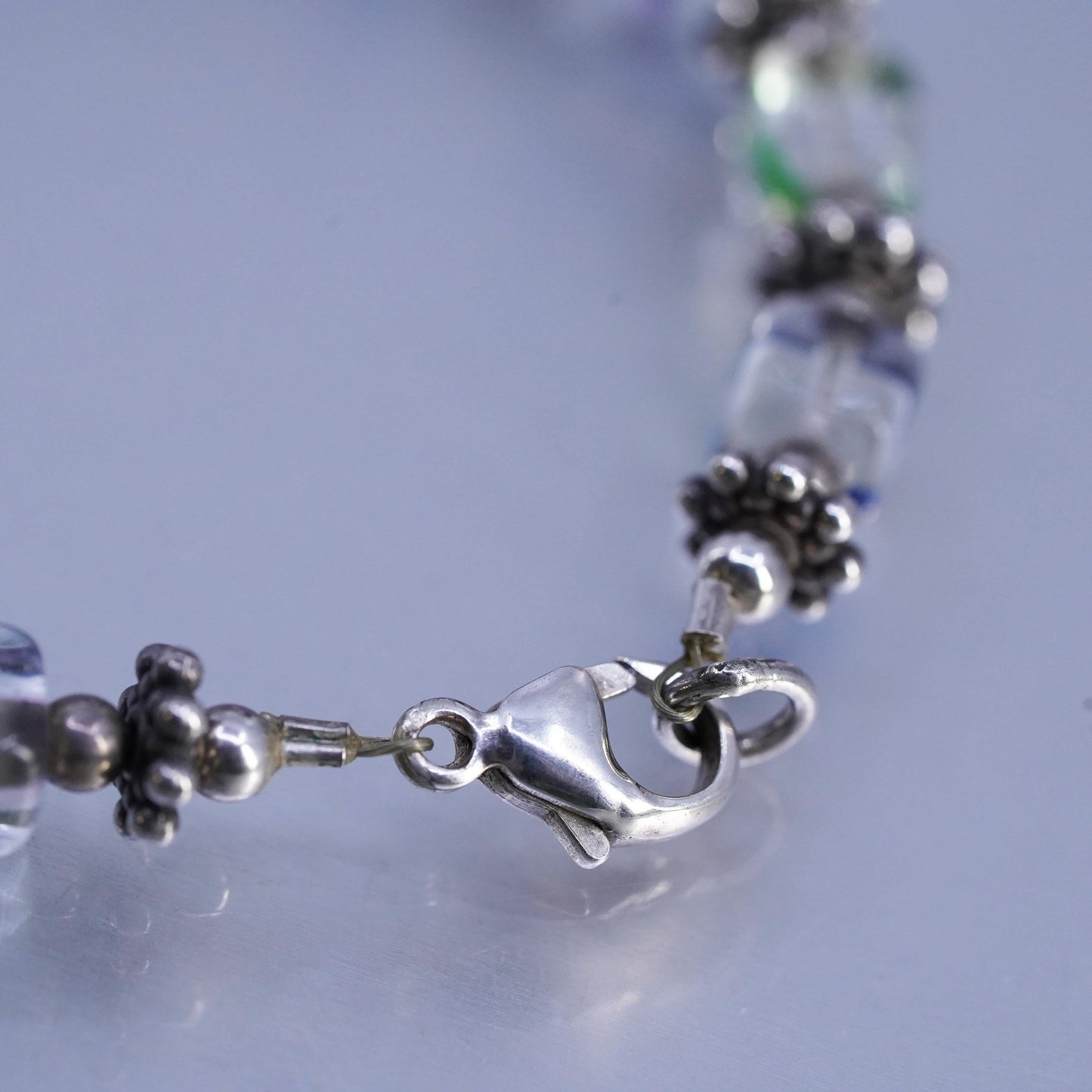 7", Vintae Sterling 925 Silver Handmade Bracelet, Crystal cube beads