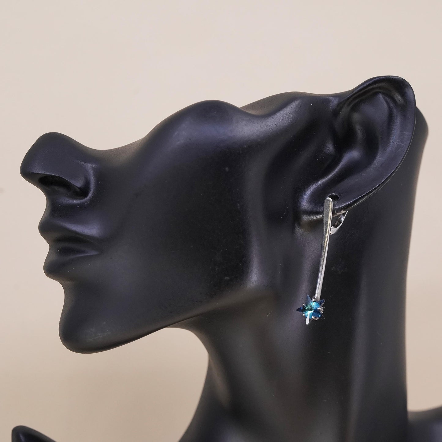 Jenavi Sterling 925 Silver single 1 earring blue crystal star, Latch Back