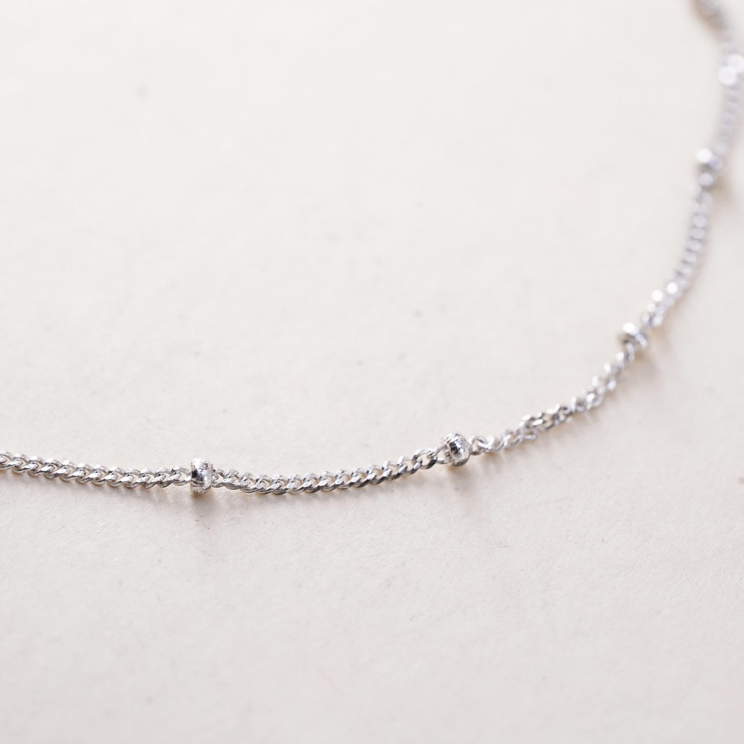 7.25” 1mm, Vintage Italian sterling silver bracelet, 925 curb chain with beads