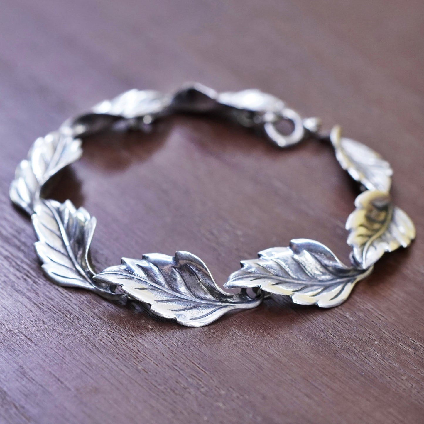 6.75”, vintage Beau Sterling silver handmade bracelet, 925 leafy chain