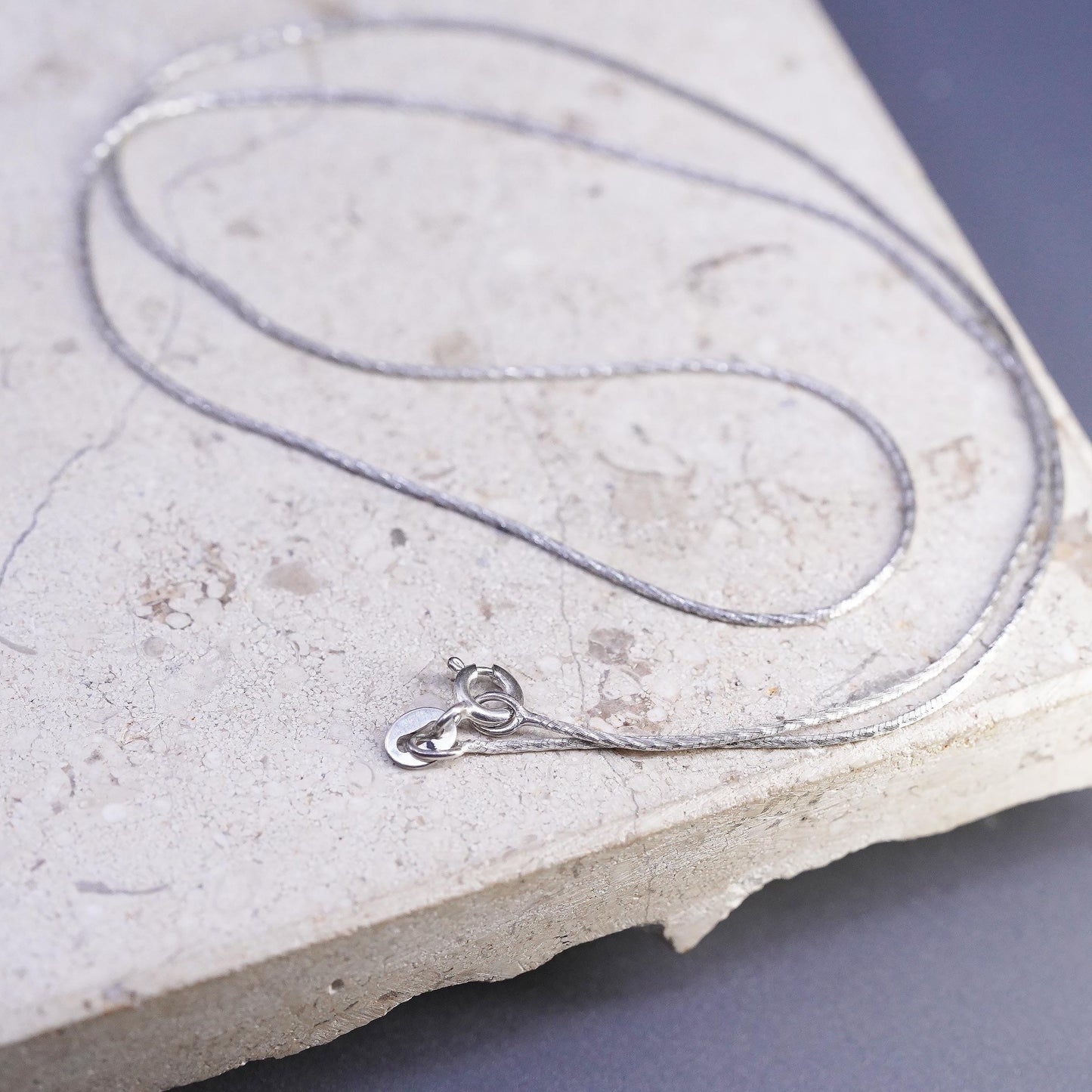 18" 1mm, vintage Italian Sterling silver textured snake chain, 925 necklace