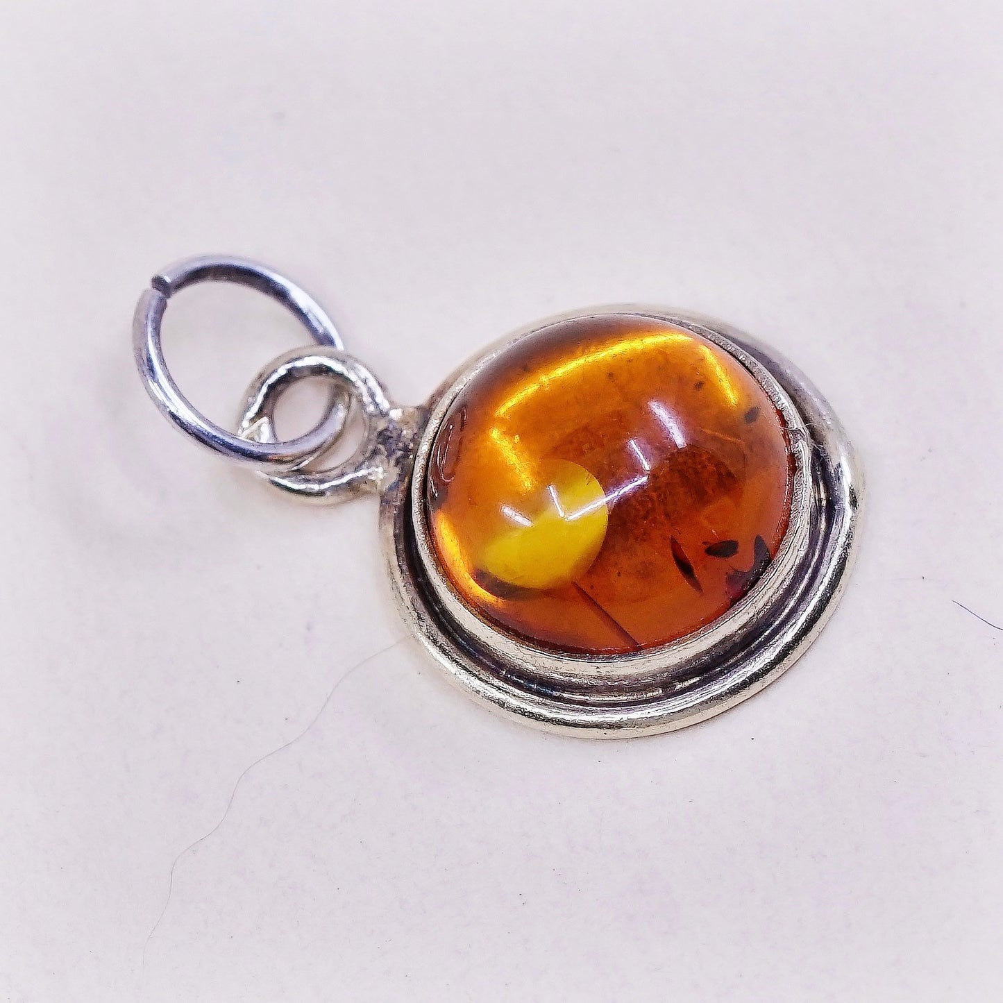 VTG Sterling silver handmade pendant, Mexico 925 w/ round Amber