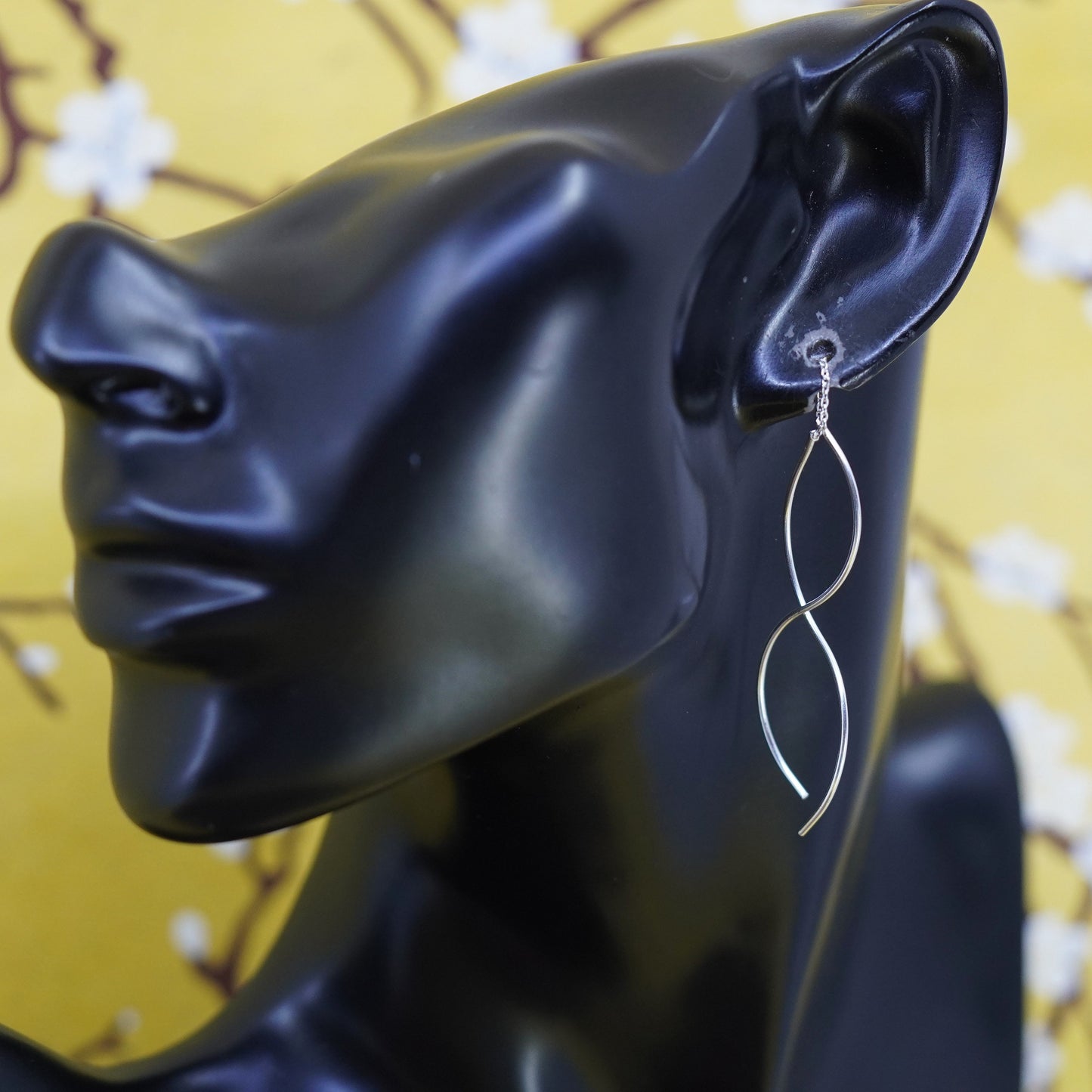 vintage Sterling silver handmade earrings, wavy 925 long wavy