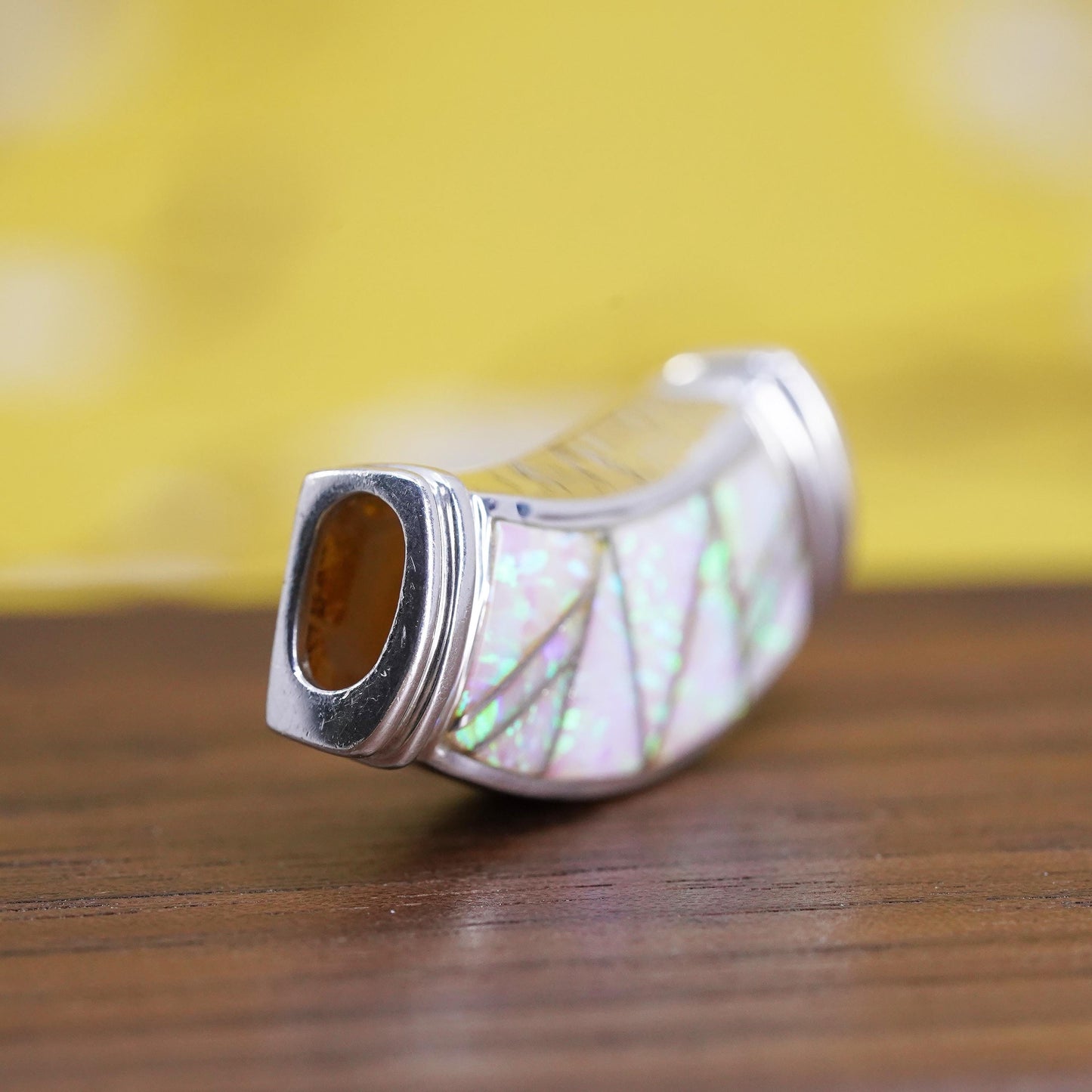 Vintage 925 Sterling Silver slide pendant pendant with opal inlay