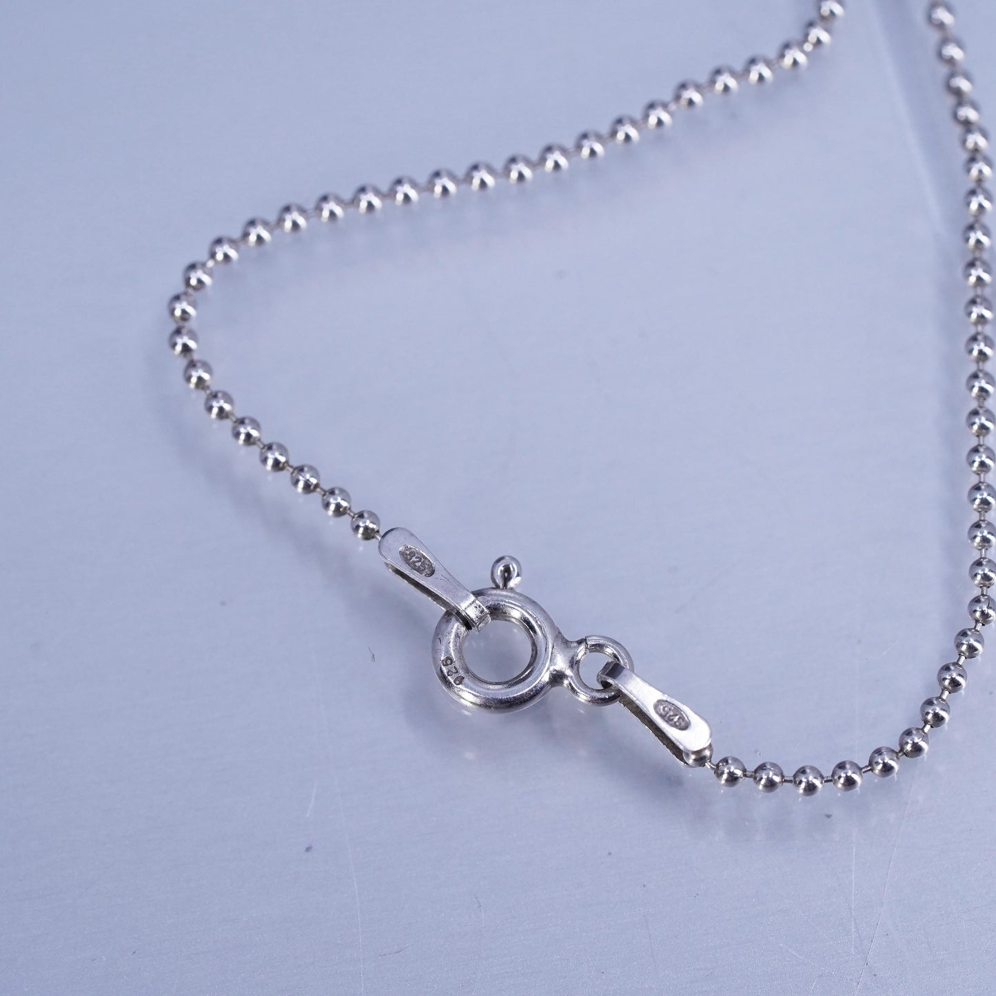 18”, vintage Sterling 925 silver handmade bead necklace w/ puffy heart pendant