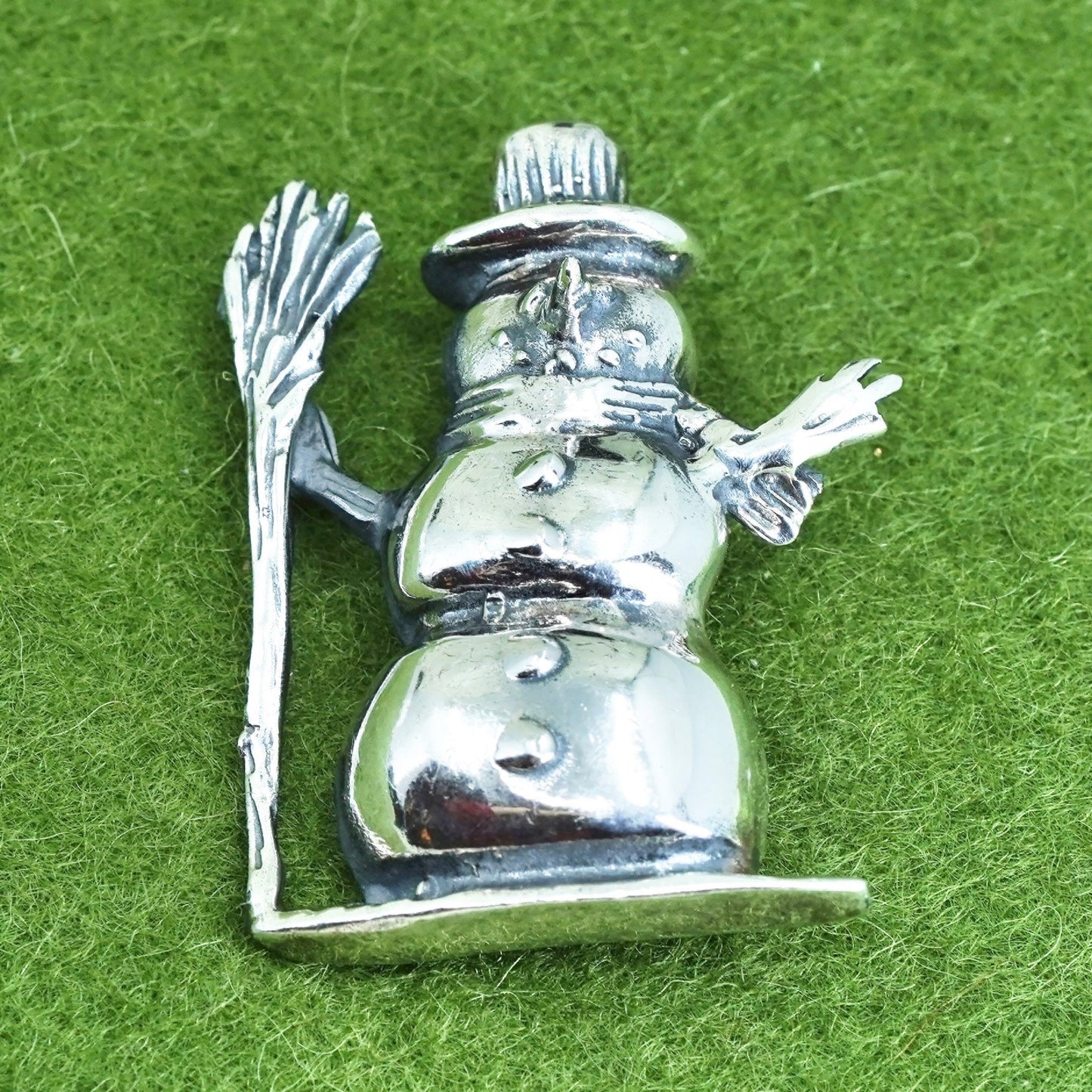 Vintage sterling silver handmade brooch, 925 snowman, Christmas pin