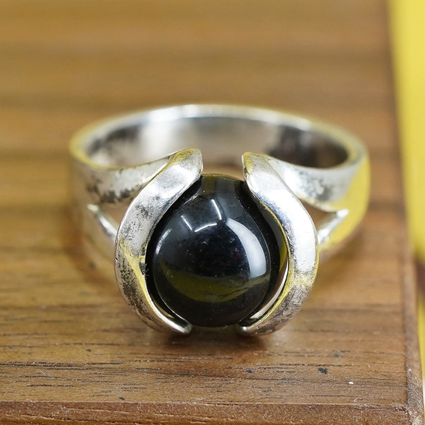 Size 7.25, vintage Sterling 925 silver interchangeable ring with onyx
