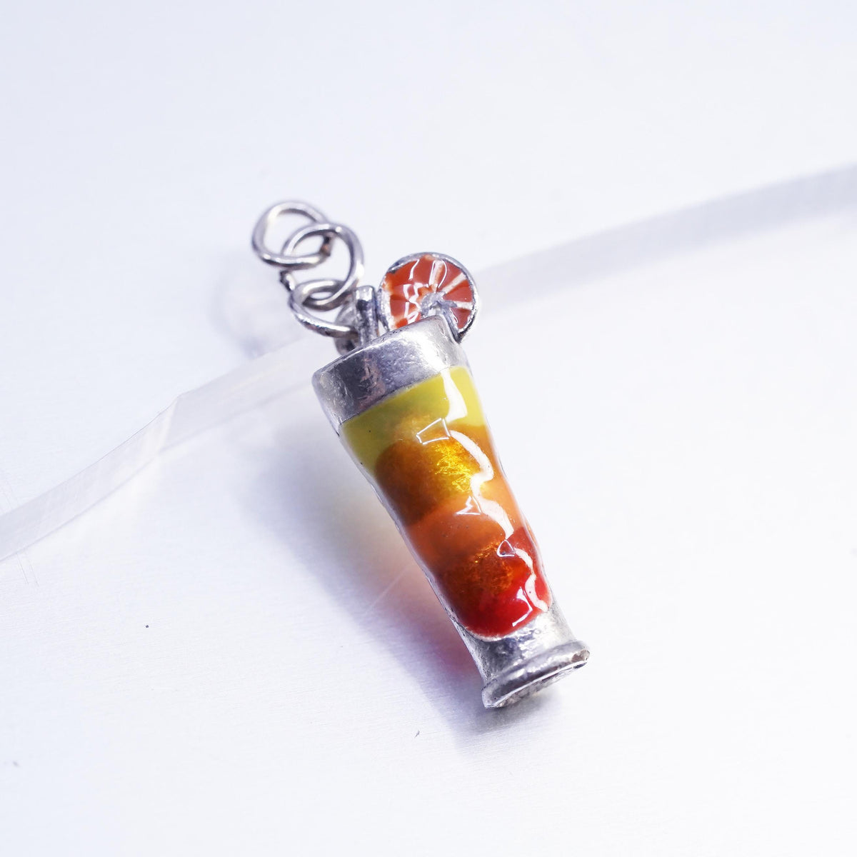 Sterling 925 Silver Enamel Cocktail Drink Charm Highball Glass Beverage Pendant