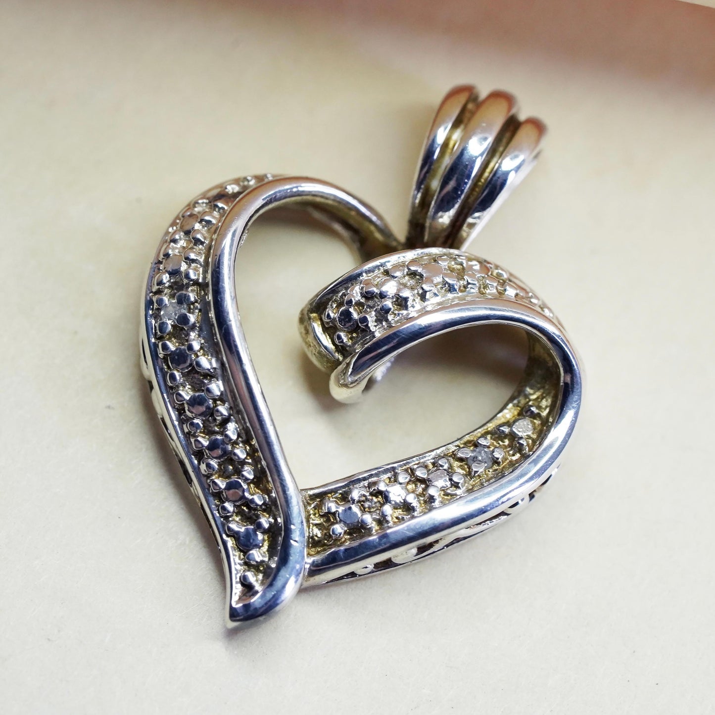 vintage Sterling silver 925 heart Pendant with real diamond