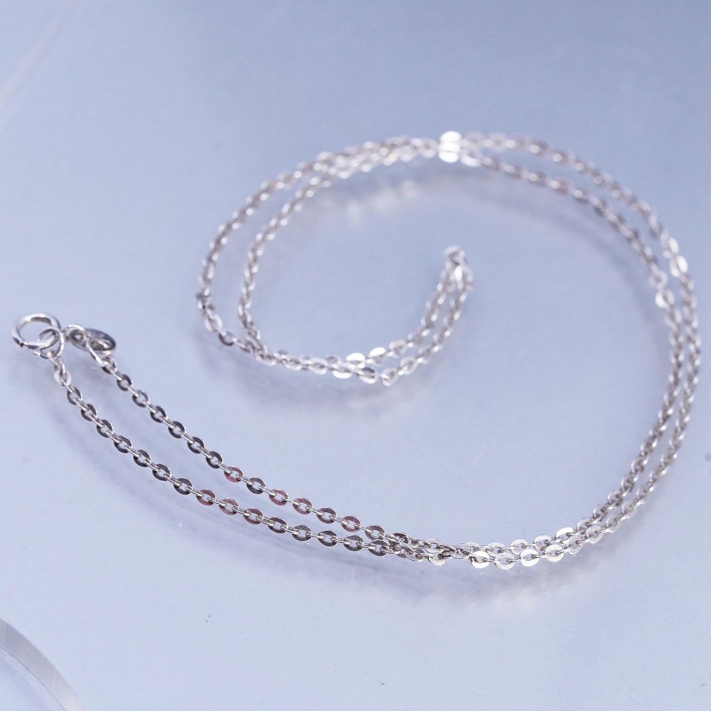 18" 2mm, vintage Italy Sterling 925 silver flatten circle chain necklace