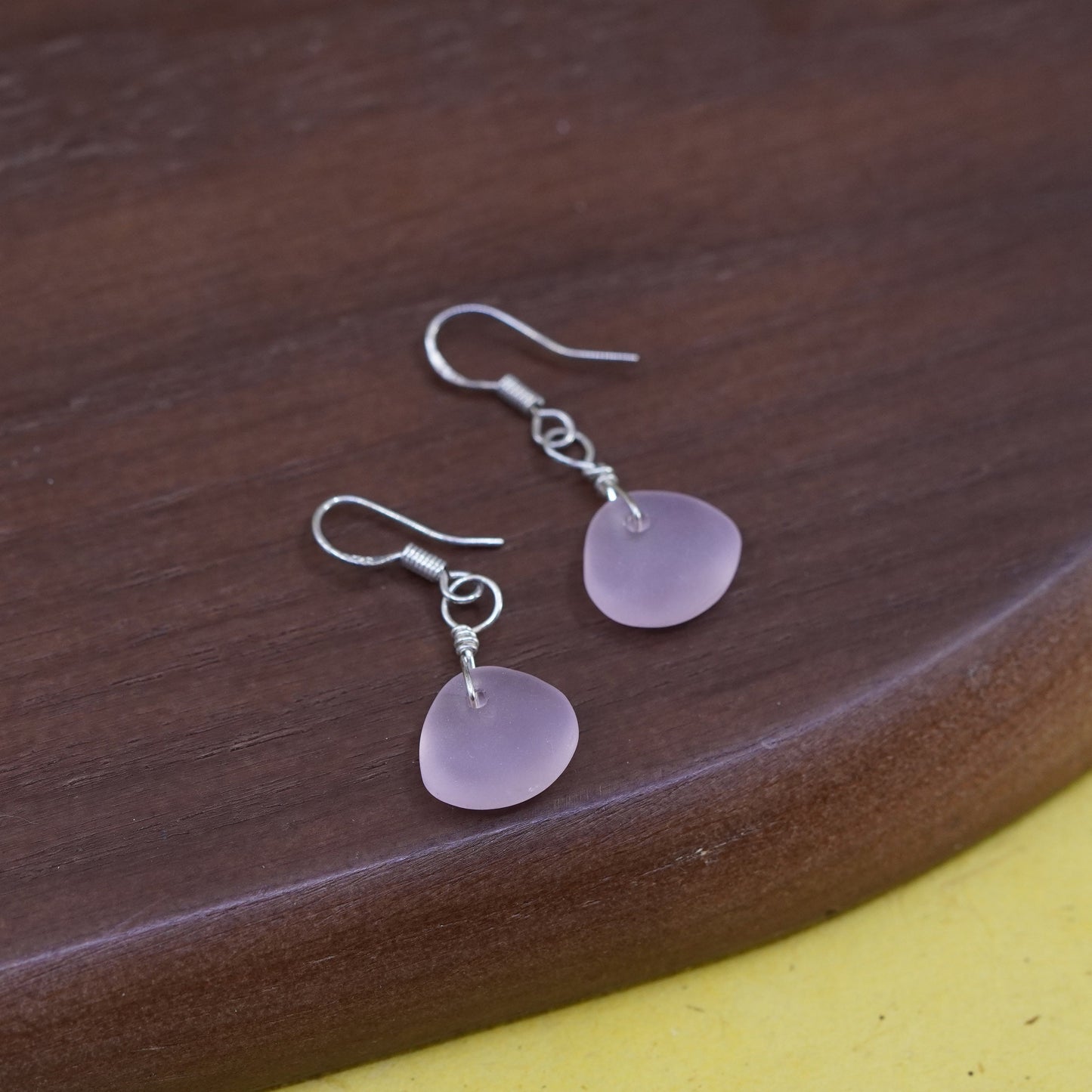 Vintage Sterling silver 925 handmade earrings with pink sea washed glass
