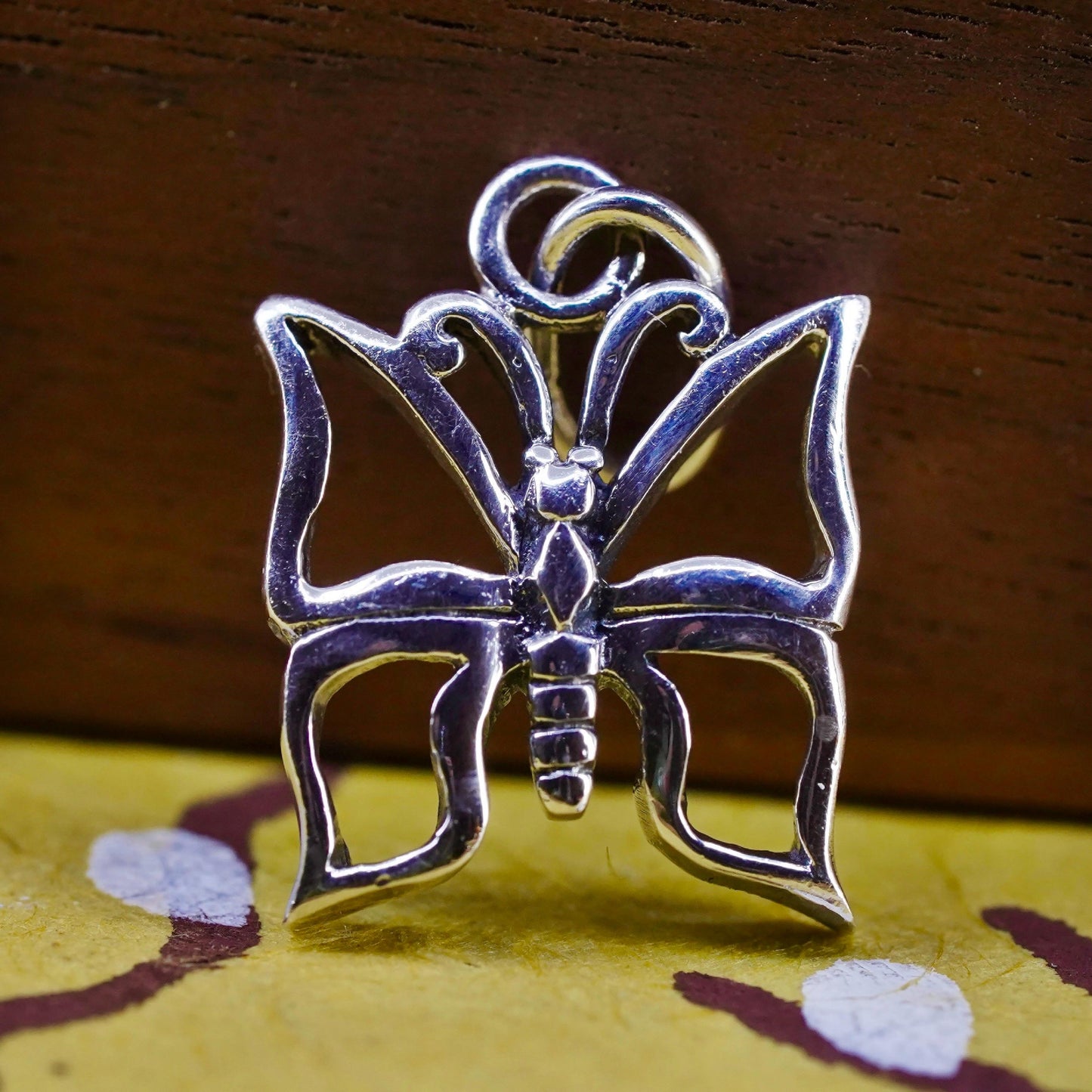 Vintage Sterling silver handmade pendant, 925 cute butterfly charm