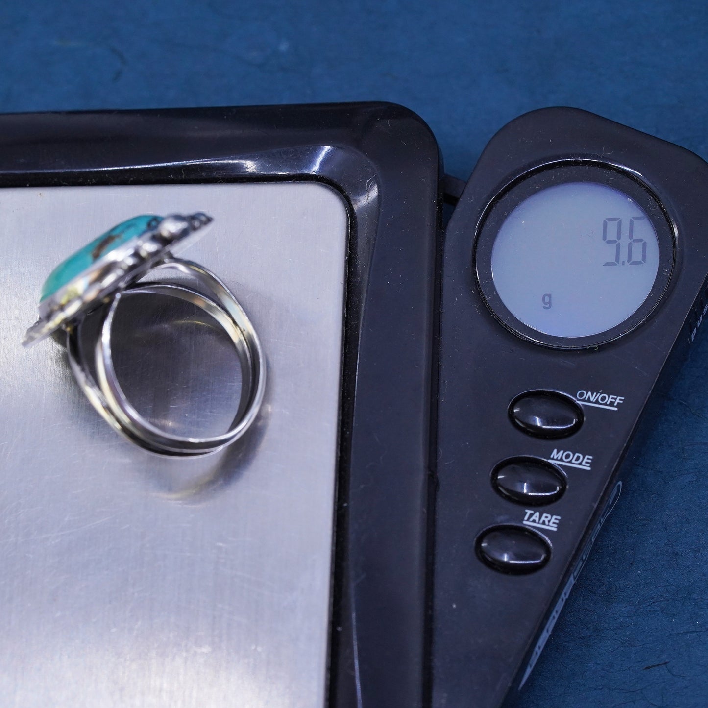 Size 10, Native American Annie Chapo Sterling 925 silver ring with turquoise