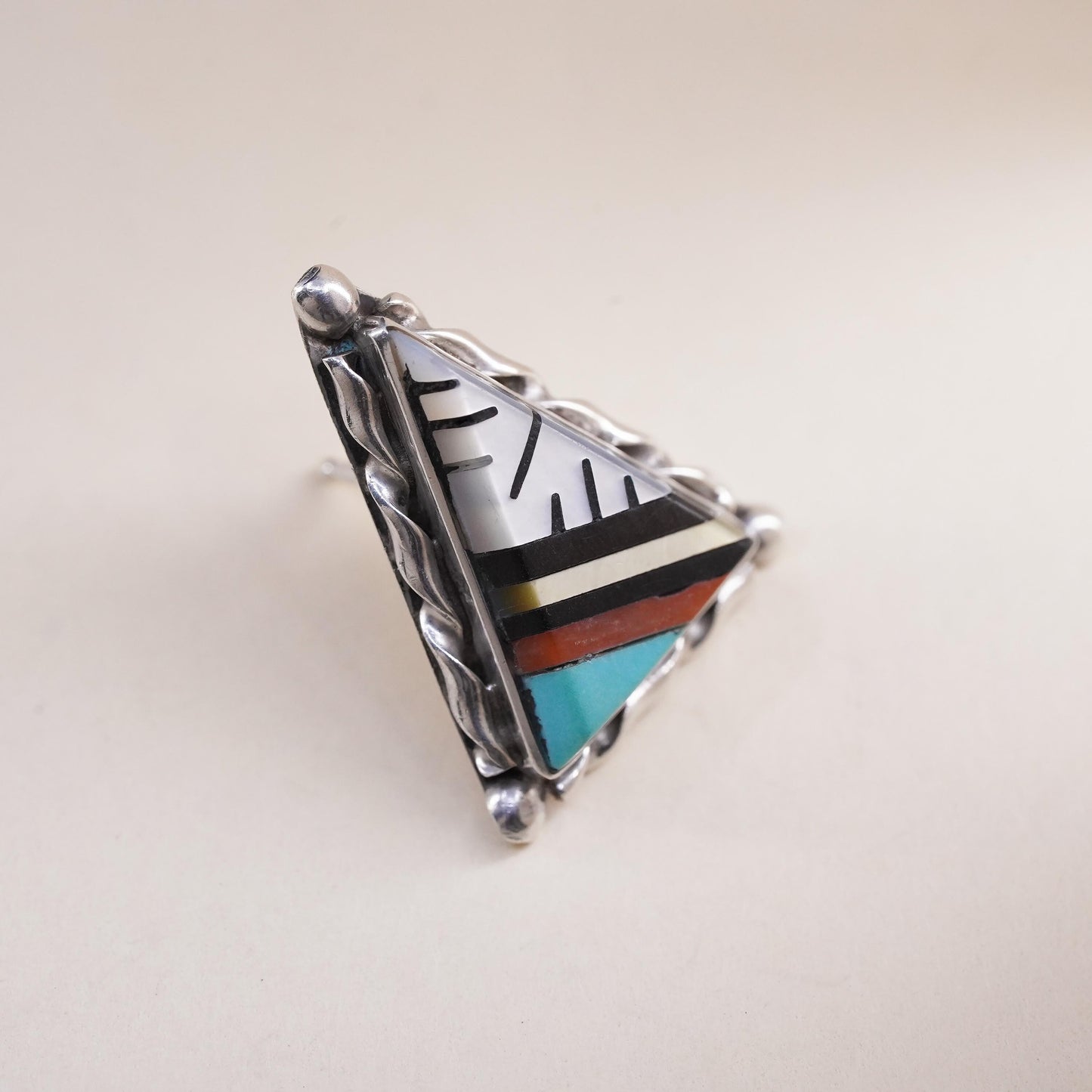Native American Zuni single earring. Sterling 925 silver stud turquoise