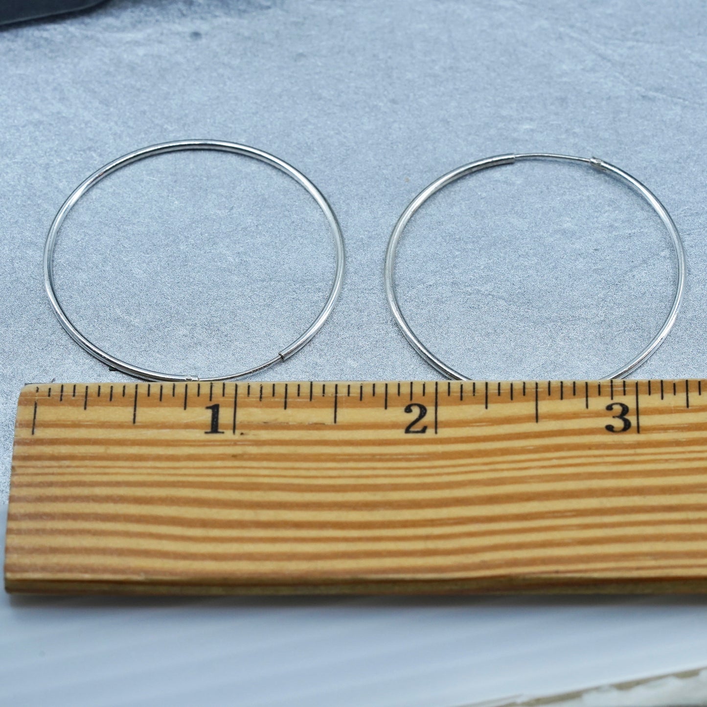 1.5”, vintage Italy Sterling silver handmade earrings, bold 925 hoops
