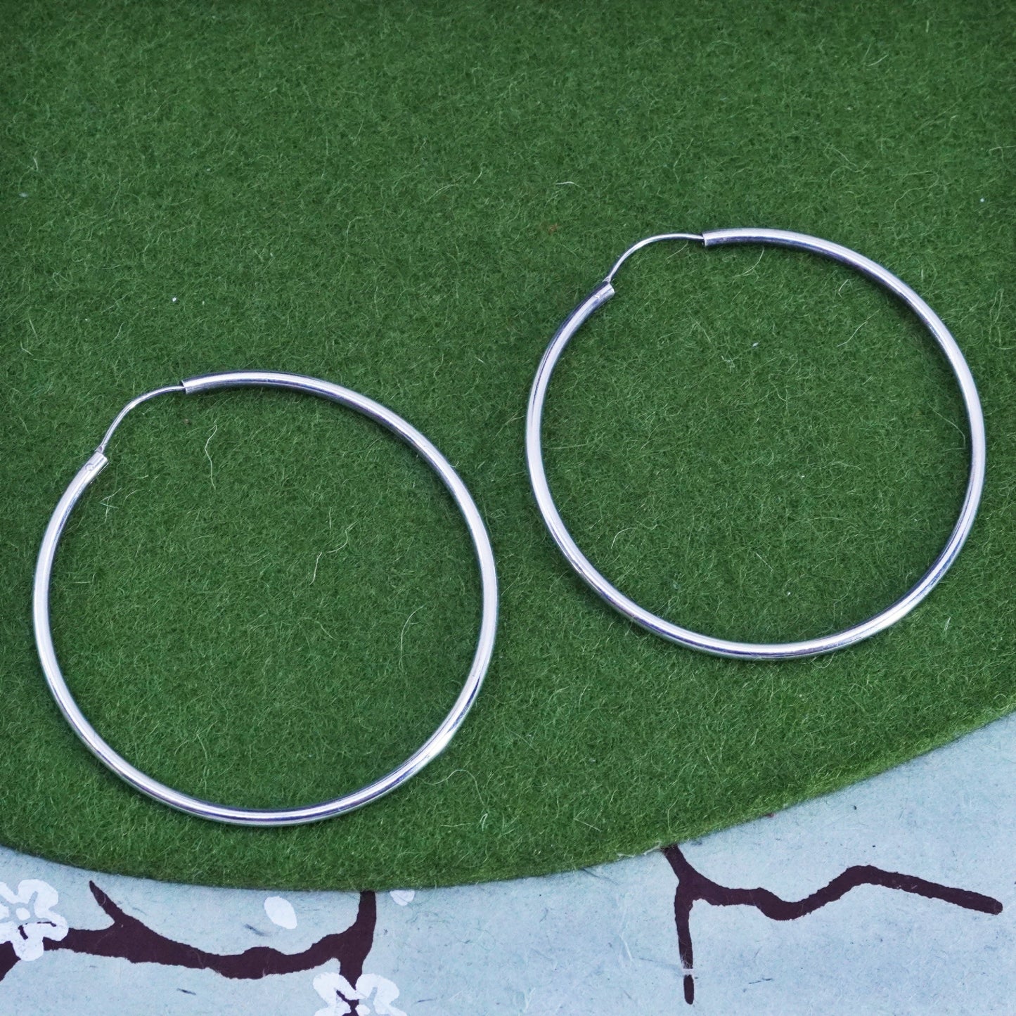 2” Vintage sterling silver loop earrings, fashion minimalist primitive hoops