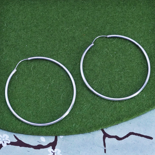2” Vintage sterling silver loop earrings, fashion minimalist primitive hoops