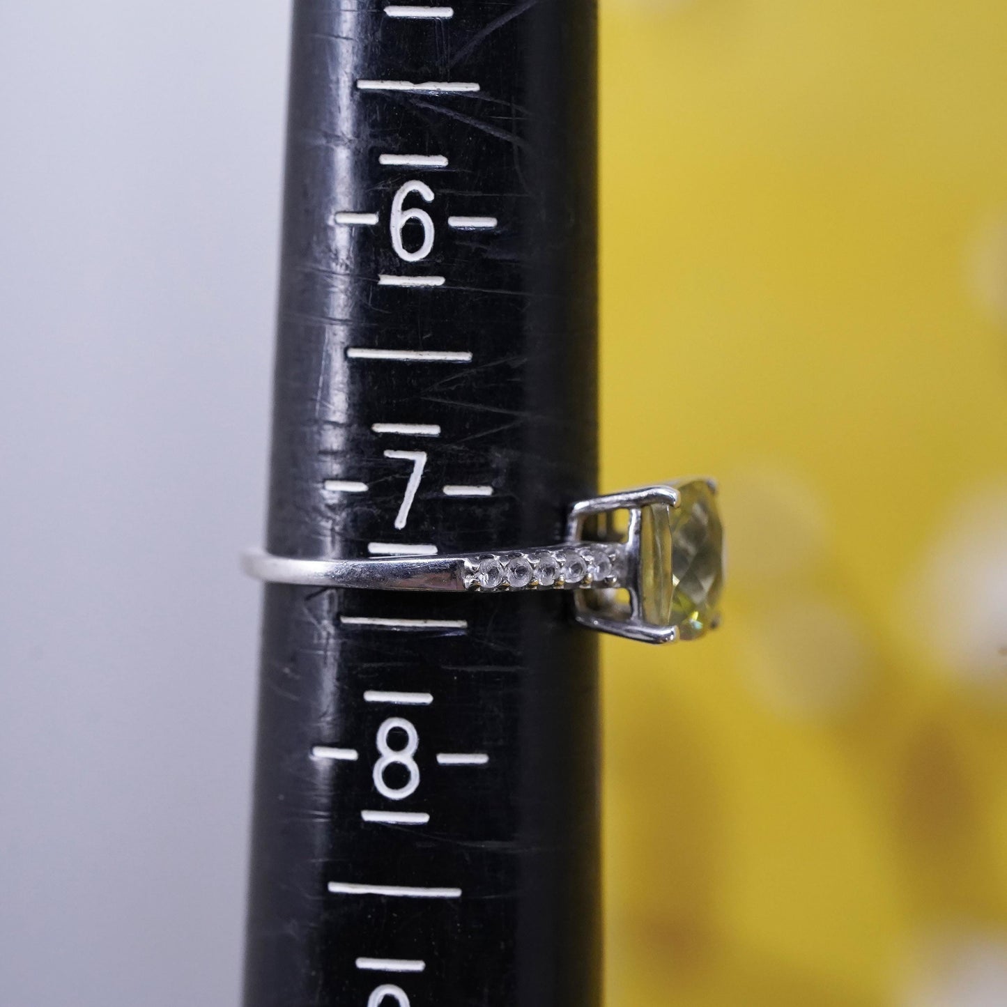 size 7.25, vintage Sterling 925 silver handmade ring, stackable band w/ peridot