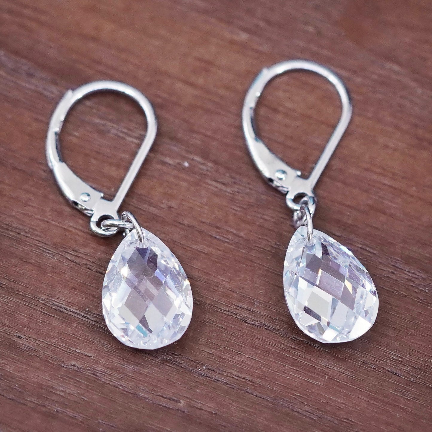 Vintage Sterling 925 silver handmade earrings with teardrop crystal