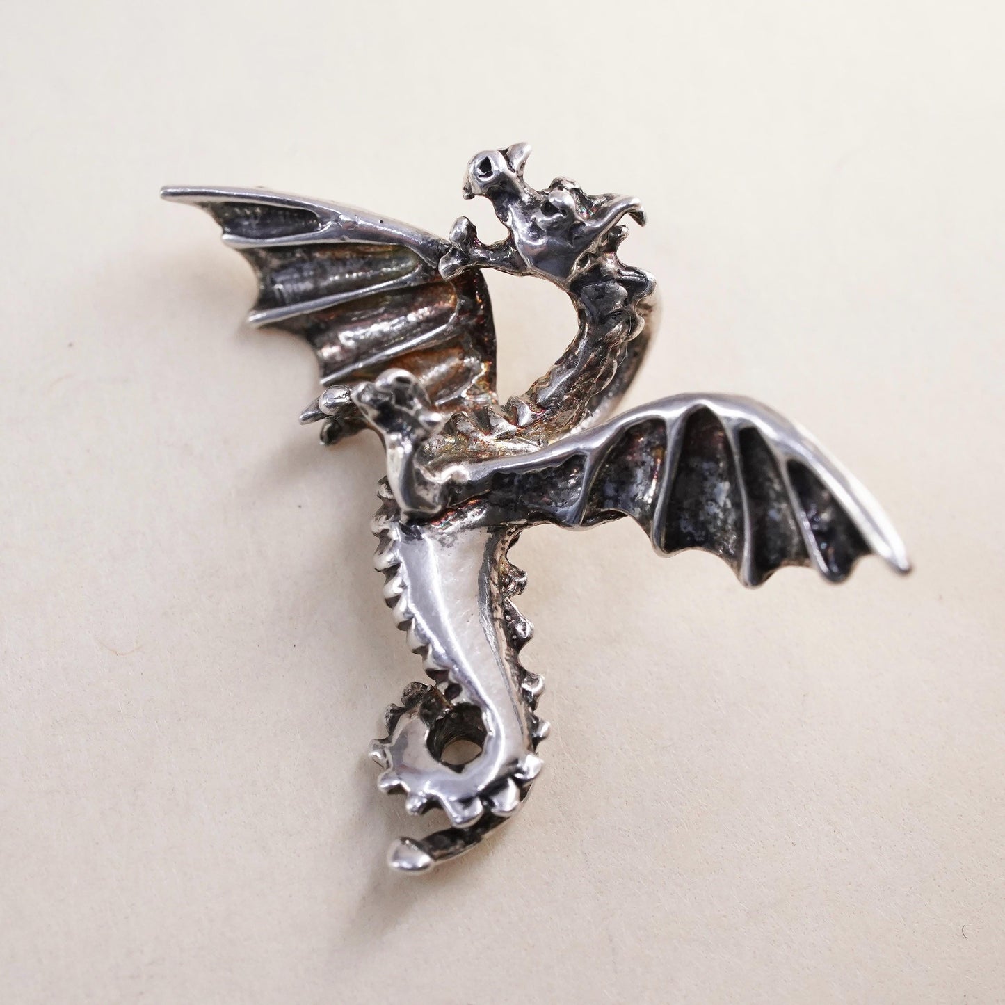 Vintage southwestern handmade sterling silver dragon charm, 925 pendant
