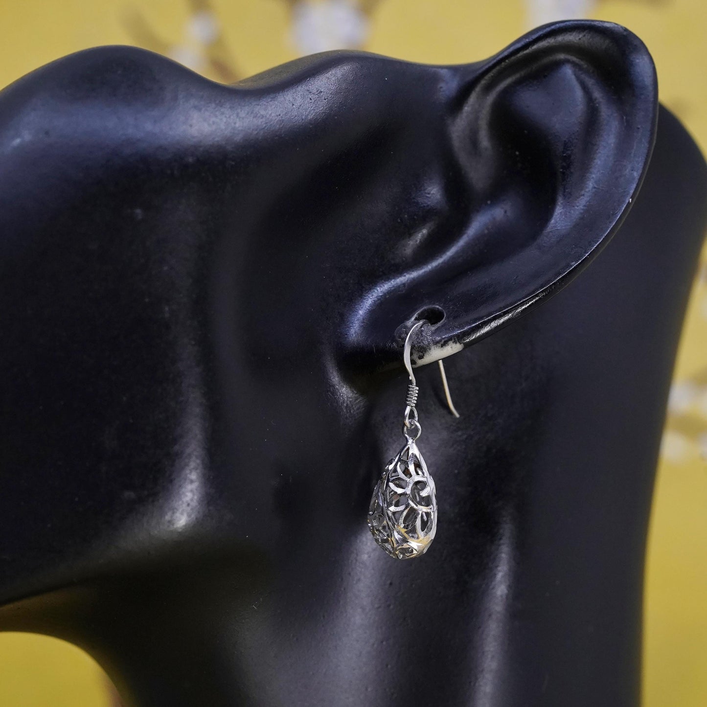 Vintage Sterling silver handmade earrings, 925 filigree teardrops
