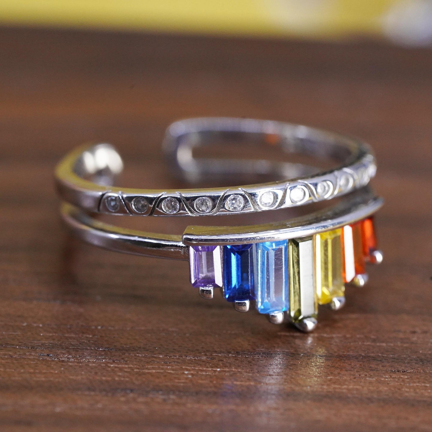 Rainbow Baguette Sterling Silver 925 Rings, Rainbow Crown Ring, Pride Jewelry