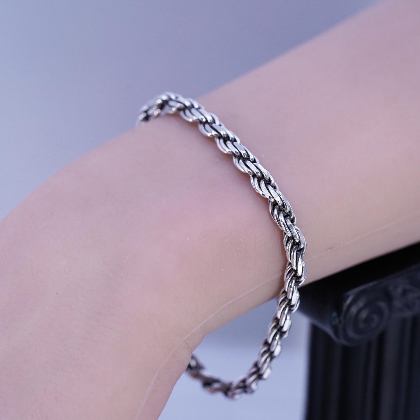 7" 5mm, vintage Sterling 925 silver bold bracelet, diamond cut rope chain
