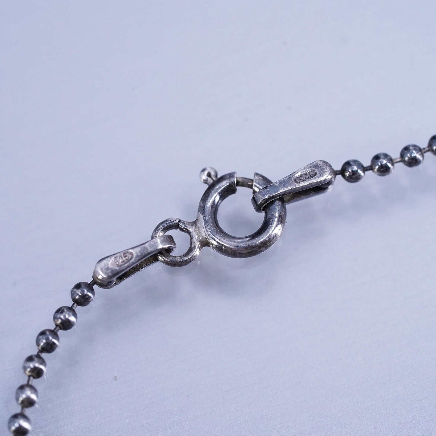 23” 1mm, vintage Italian Sterling 925 silver bead chain necklace with bead