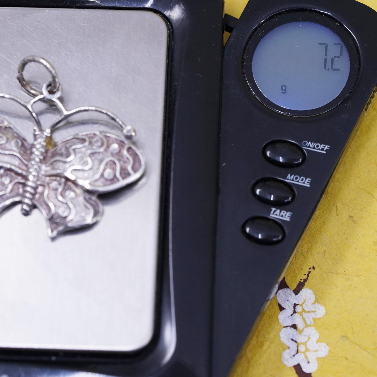Vintage Sterling 925 silver handmade textured butterfly charm pendant