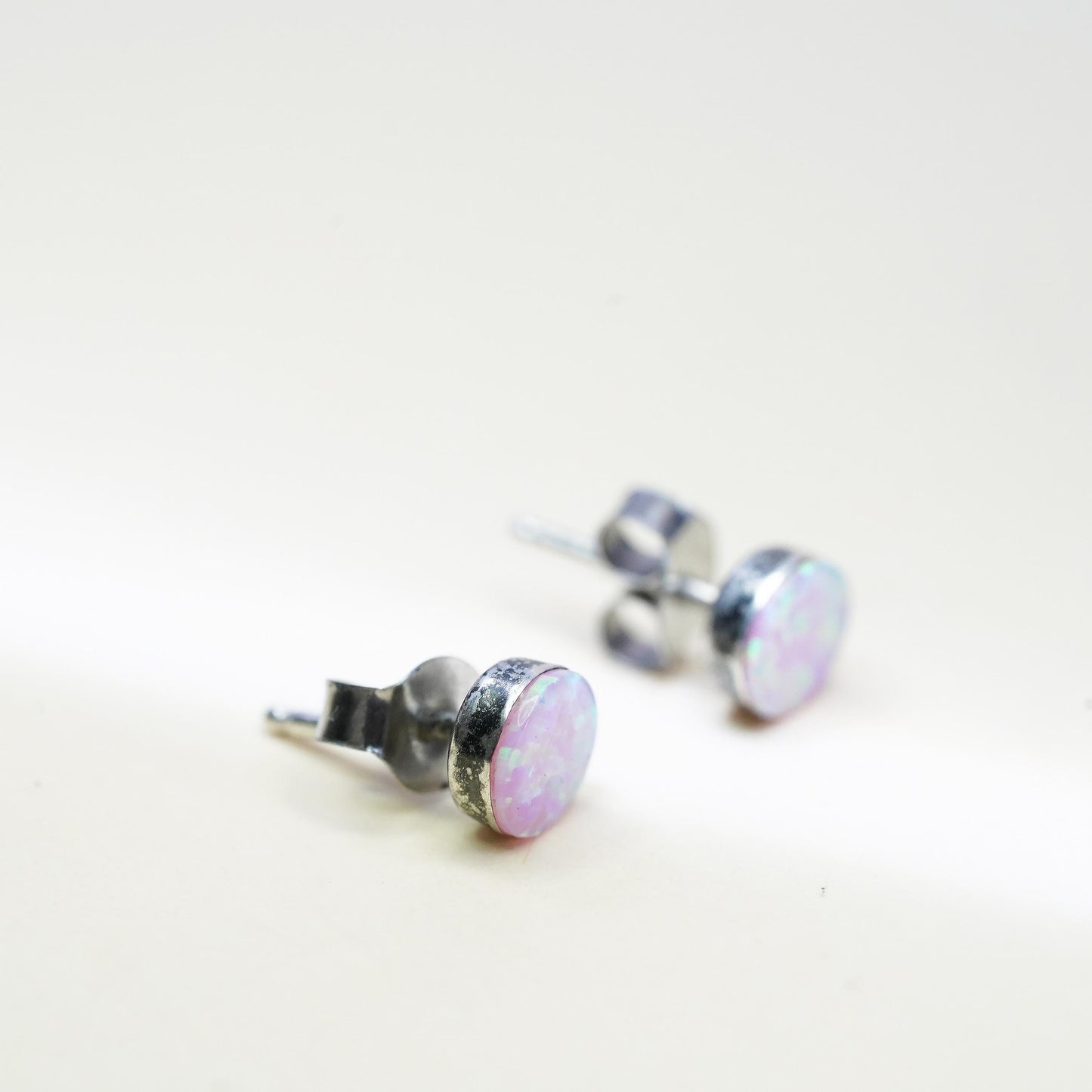 Vintage sterling silver handmade earrings, 925 studs with fire opal