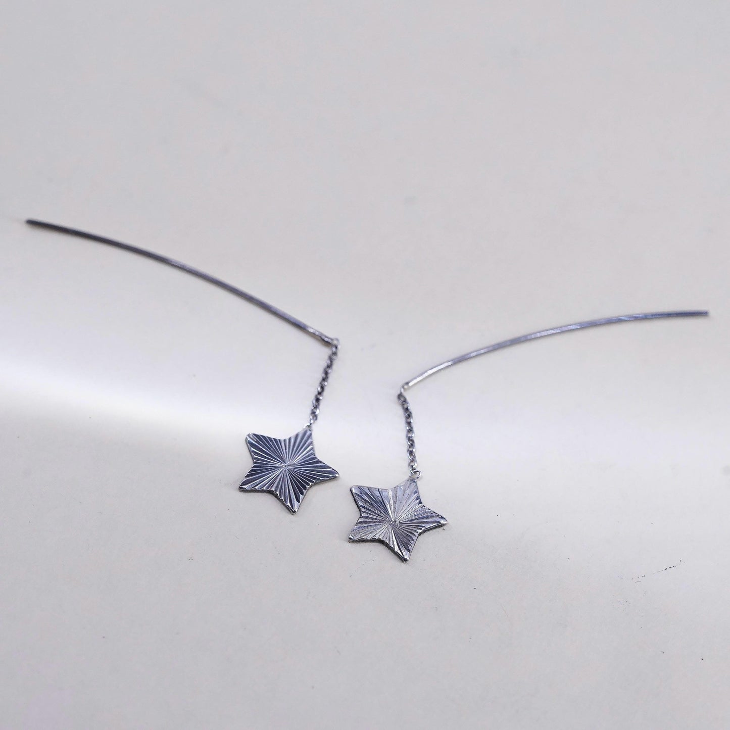 Vintage Sterling 925 silver handmade diamond cut star earrings