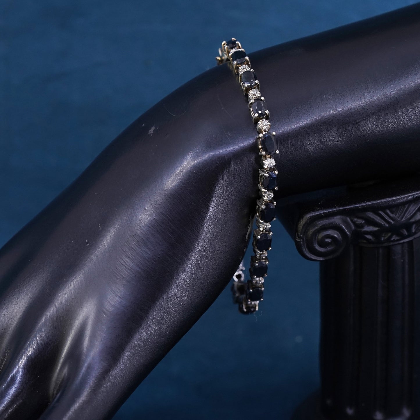 7”, vermeil gold over sterling 925 silver tennis bracelet with sapphire diamond