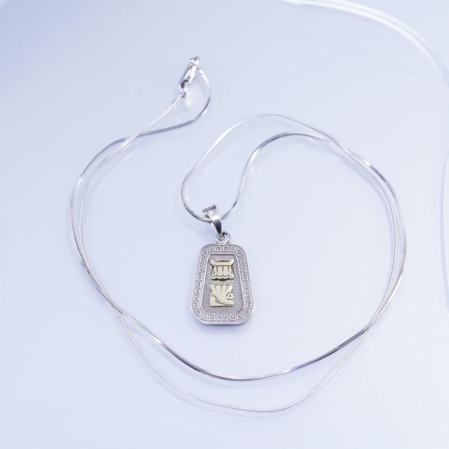 22”, vintage Matis Sterling 925 silver snake chain necklace two tone pendant