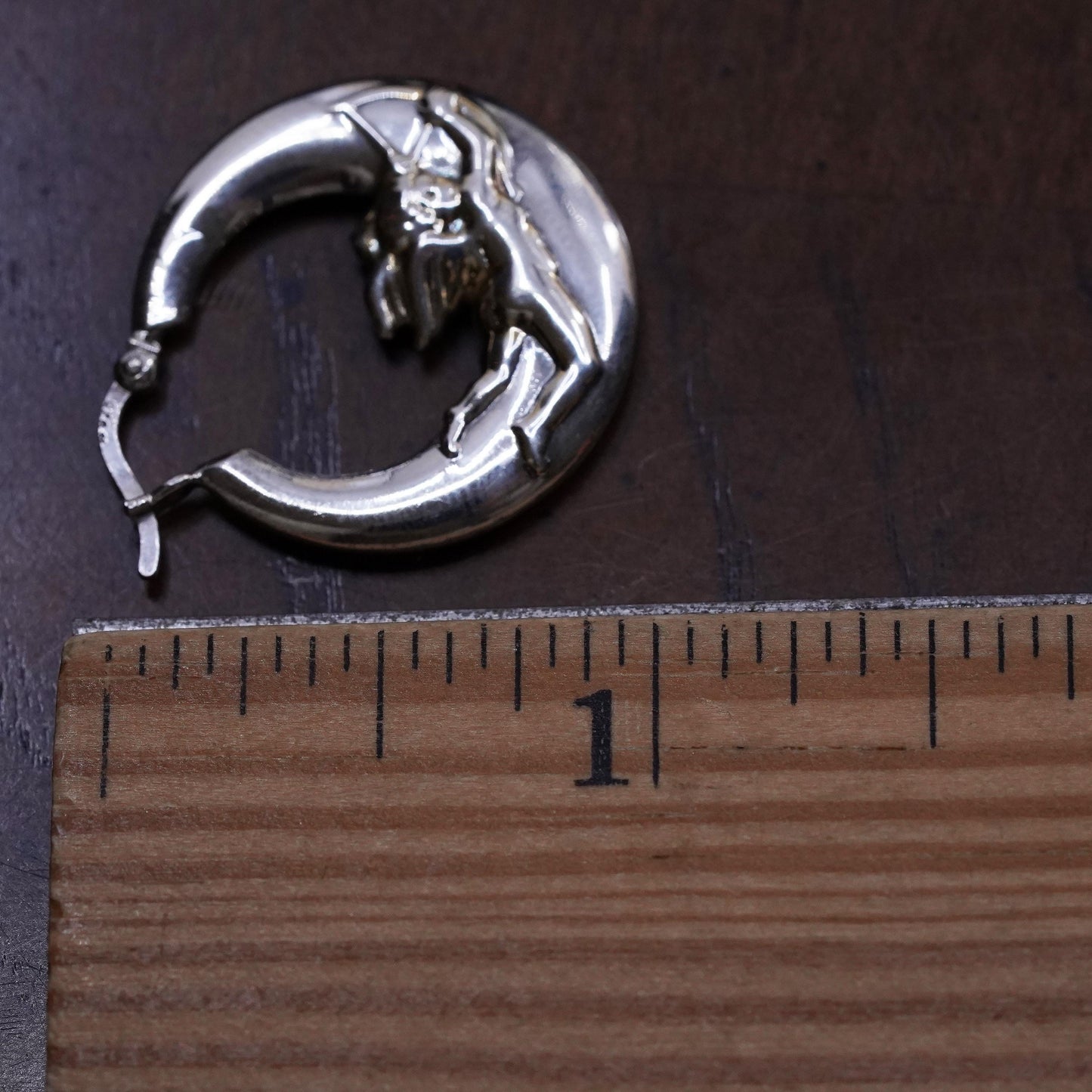 1”, Vintage Sterling silver handmade single 1 earring, 925 angel 925 hoops