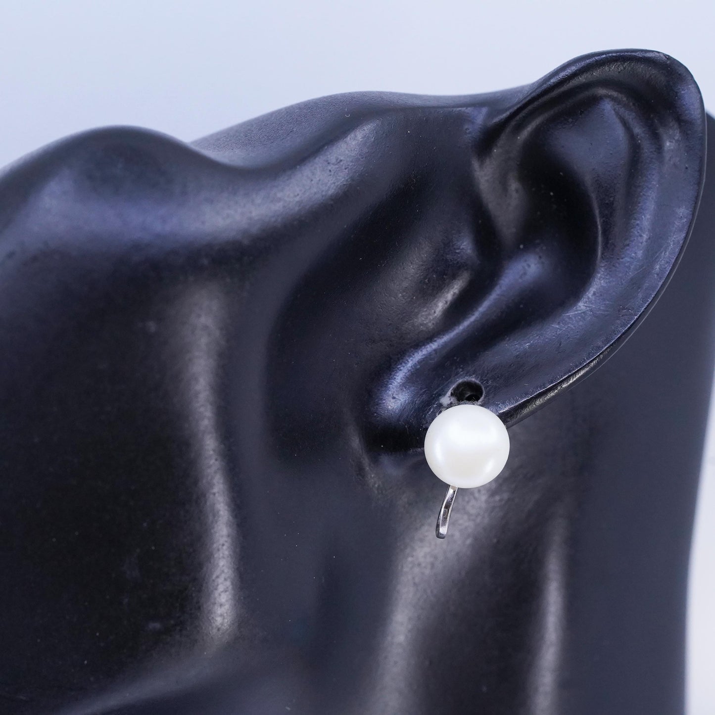 Vintage Sterling 925 Silver Handmade Screw Back Earrings With faux Pearl