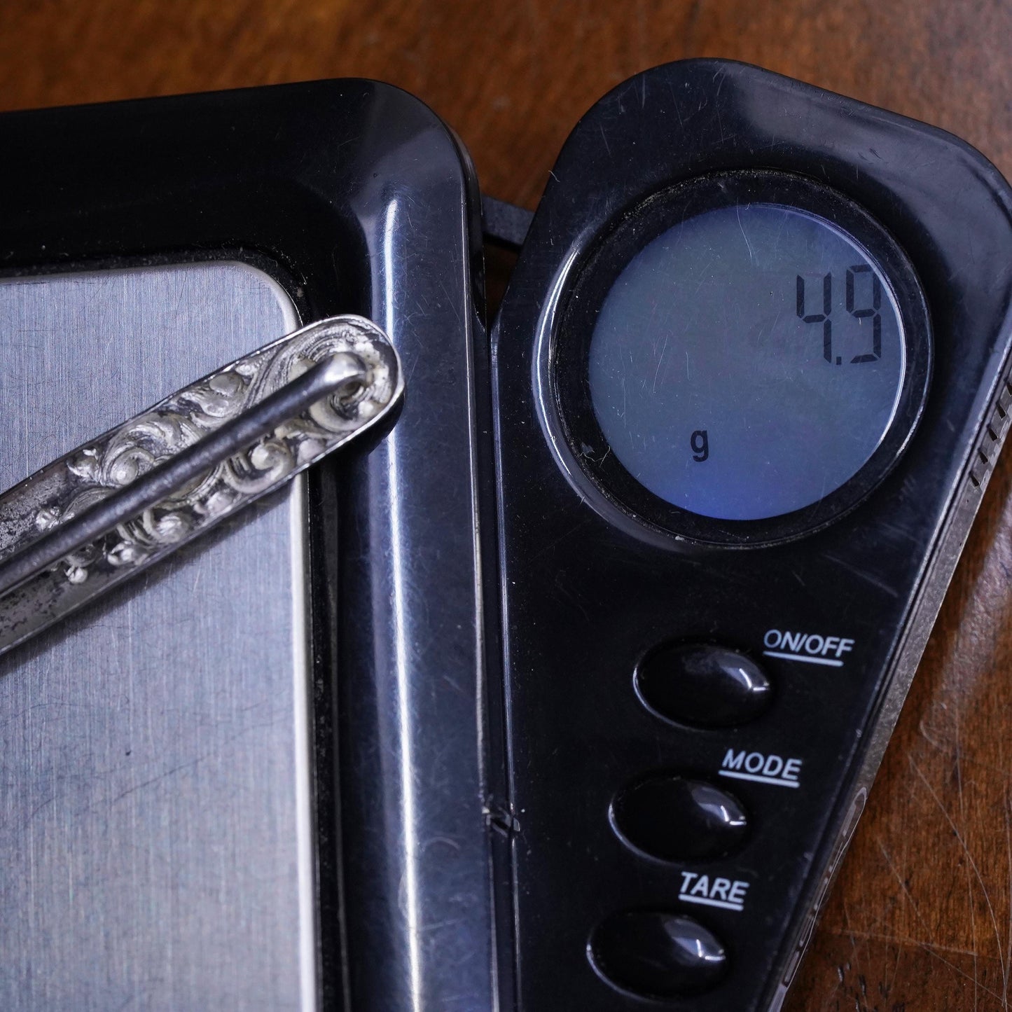 Vintage Sterling 925 silver handmade brooch, textured bar pin with beads