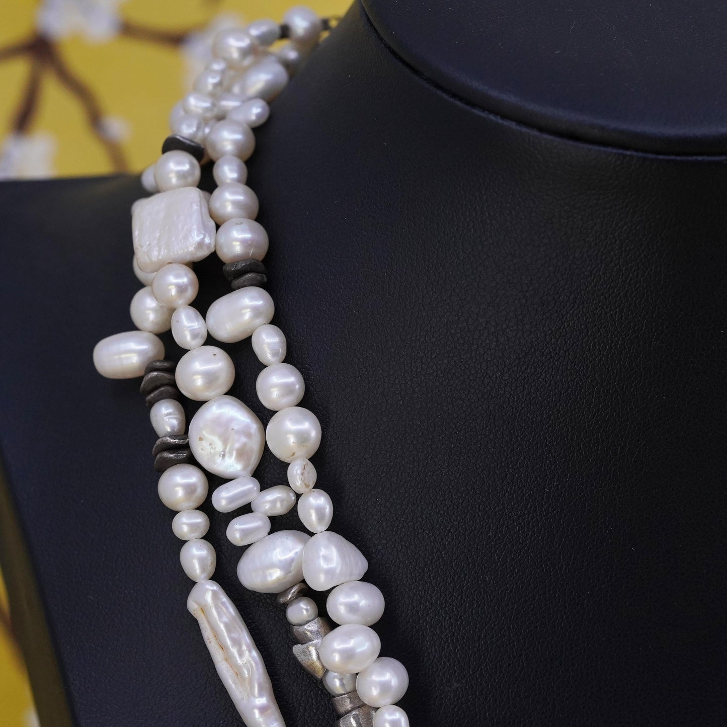 15+1", vintage Sterling 925 silver multi strands cluster pearl chain necklace