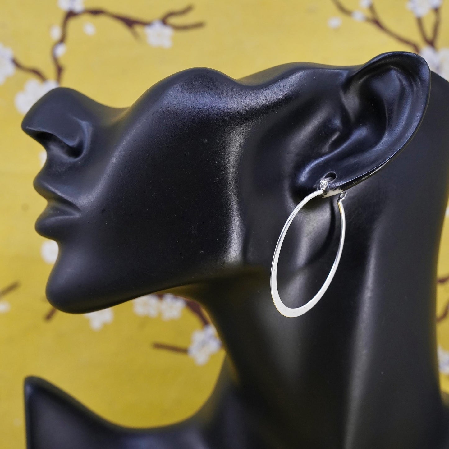 1.75", vintage Sterling silver handmade earrings, 925 flatten oval hoops