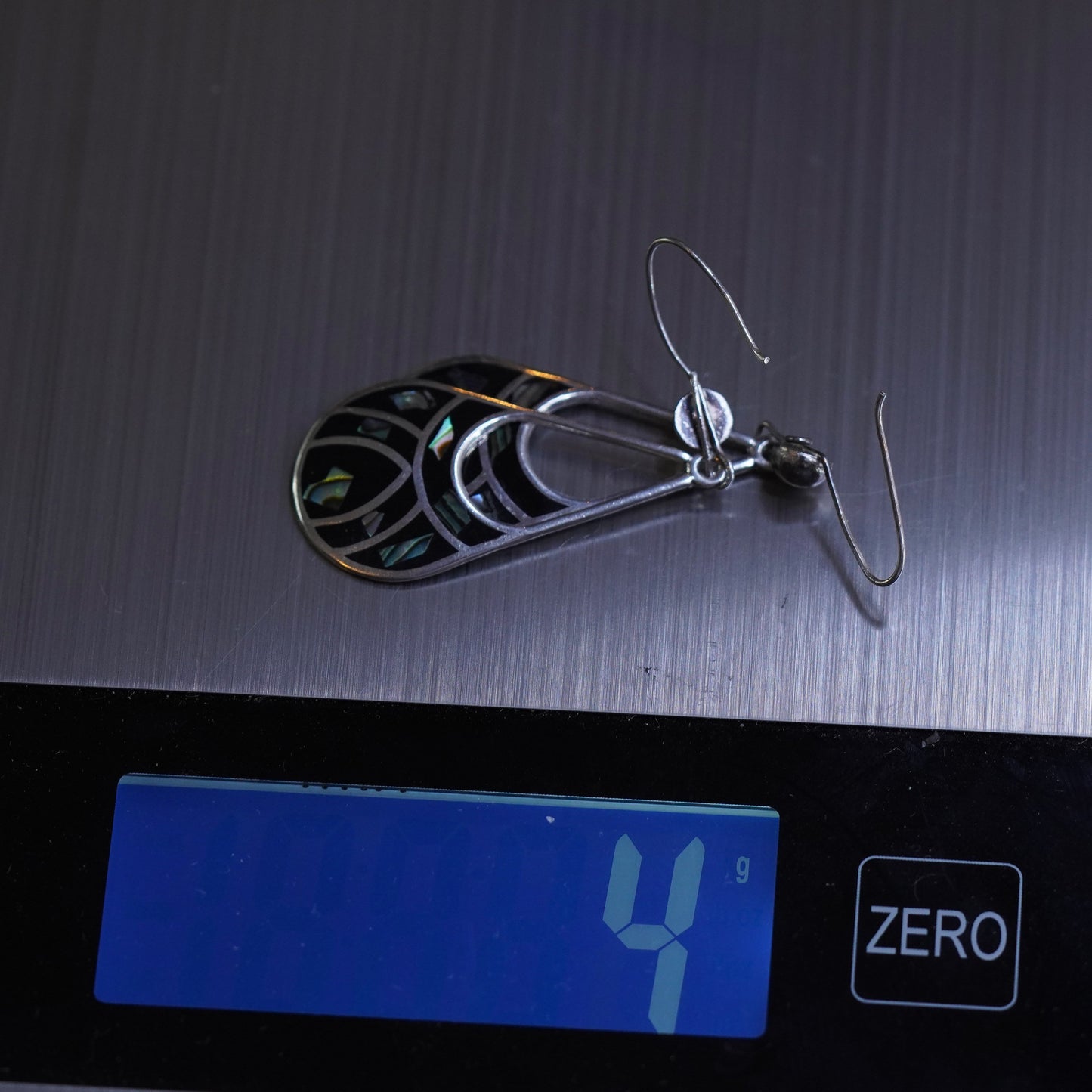 Vintage Sterling silver handmade earrings, 925 teardrop with abalone inlay