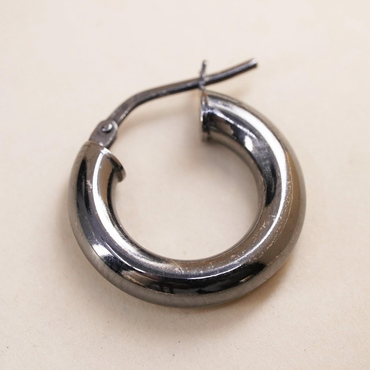 0.75", Vintage sterling silver loop single earring, minimalist primitive hoop