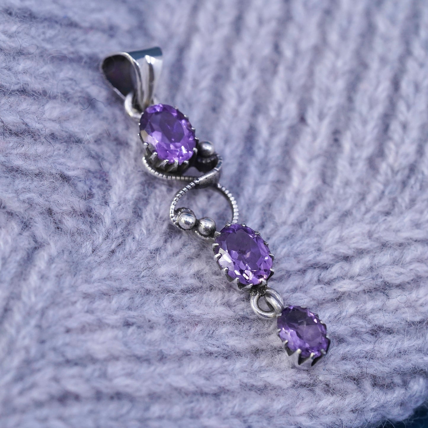 Vintage sterling 925 silver handmade pendant with amethyst