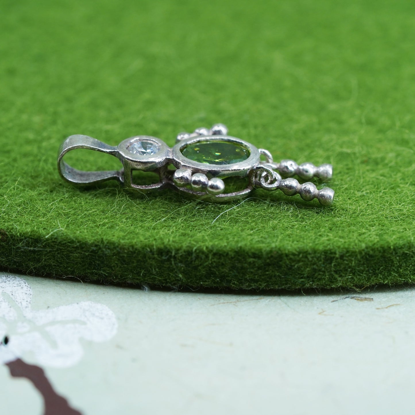 Vintage sterling 925 silver birthstone pendant boy figure charm with peridot