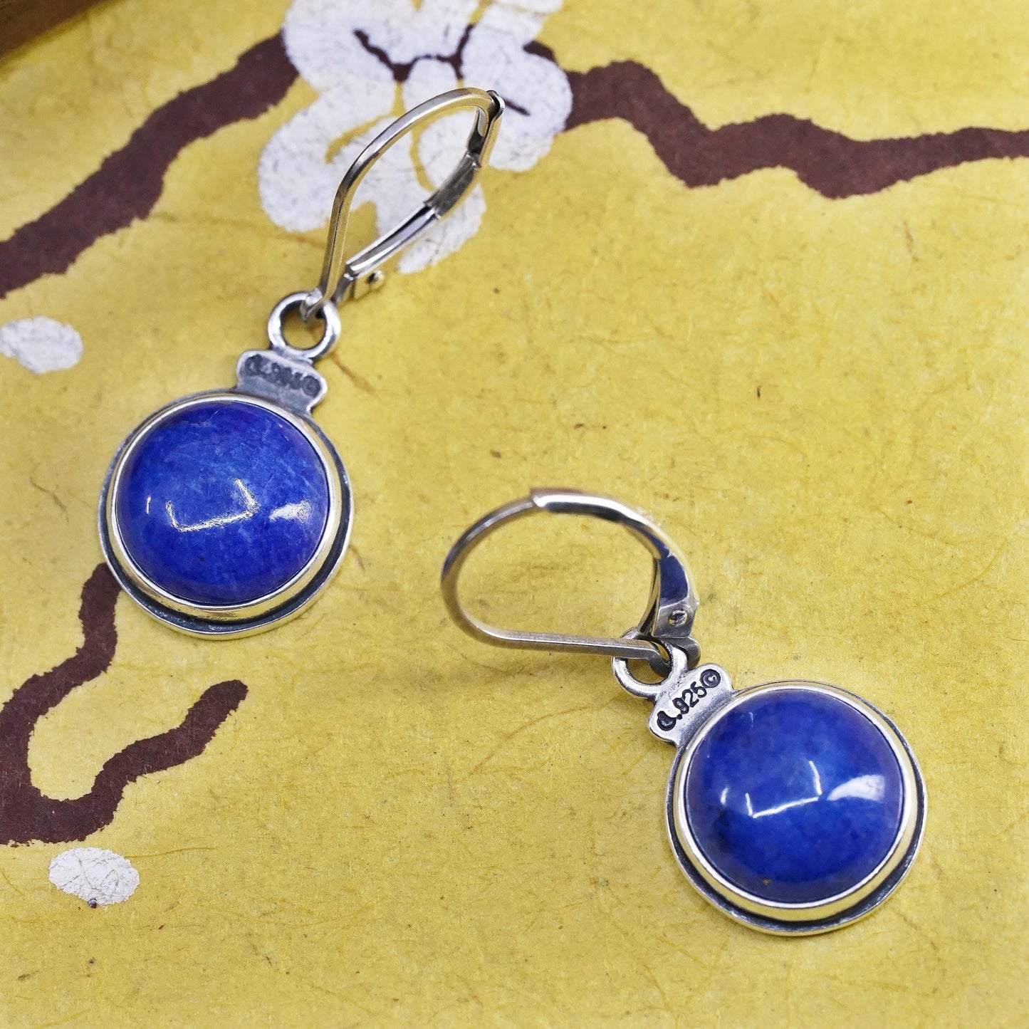 Vintage Carolyn Pollack Relios Sterling 925 Silver circle Earrings lapis lazuli